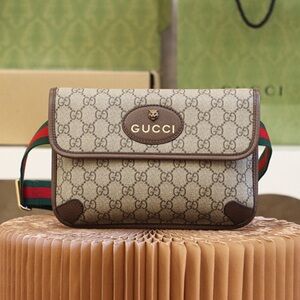Gucci Beige and Brown Crossbody Bag with Red and Green Strap